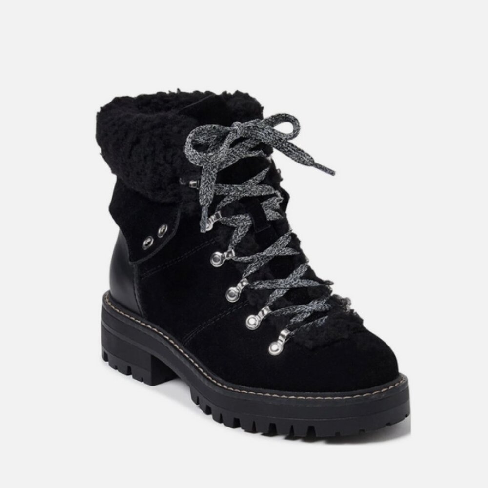 Time And True Womens 9W 9 Wide Lace Up Faux Fur Trim Boot Bootie